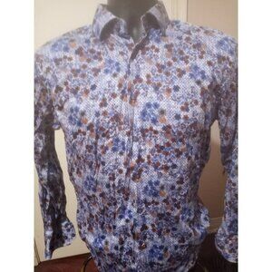 Visconti Black Men's Small S Blue Paisley Abstract Floral Print Button Shirt